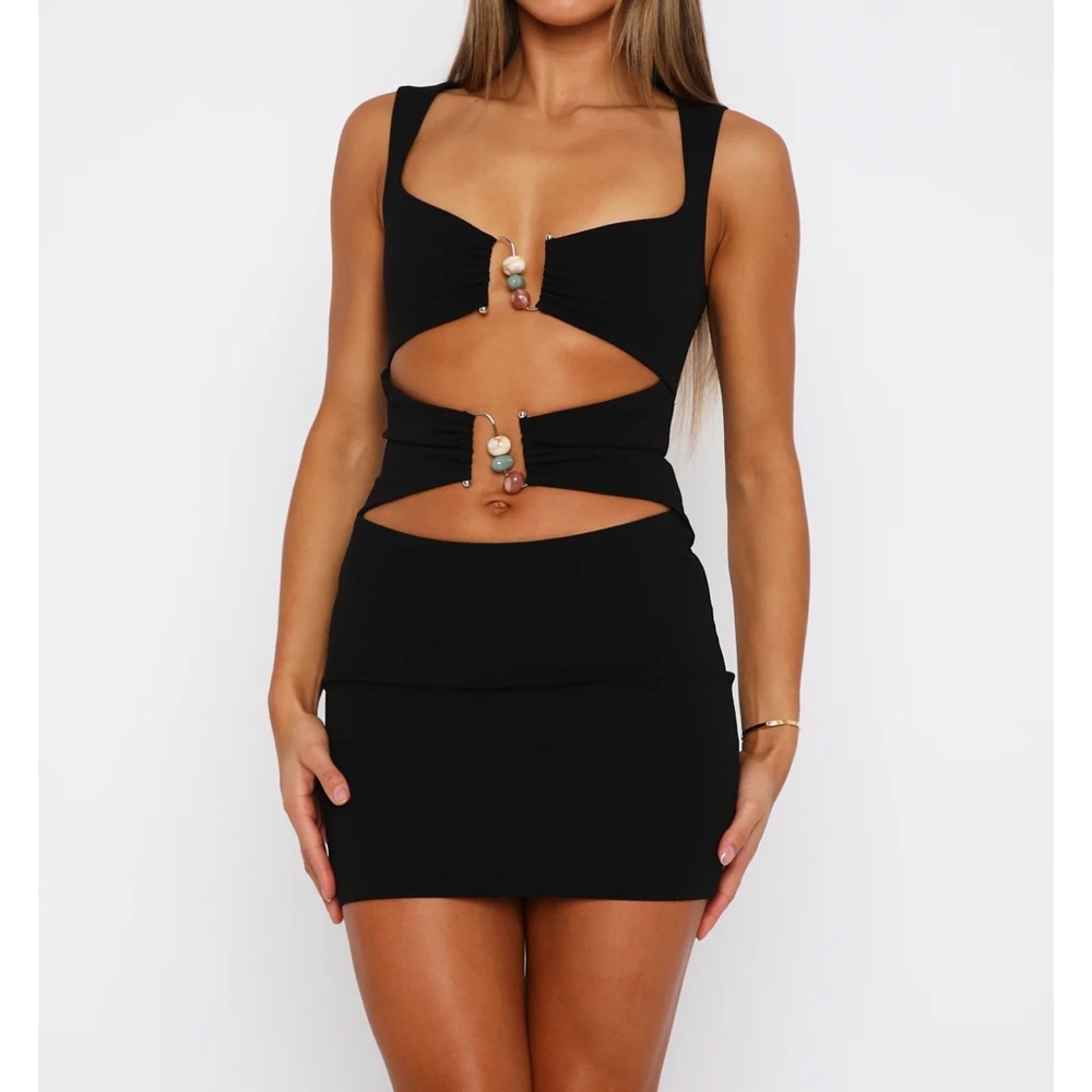 White Fox Boutique Black Mini Dress with Cut-Outs- Lock My Heart Up Mini Dress